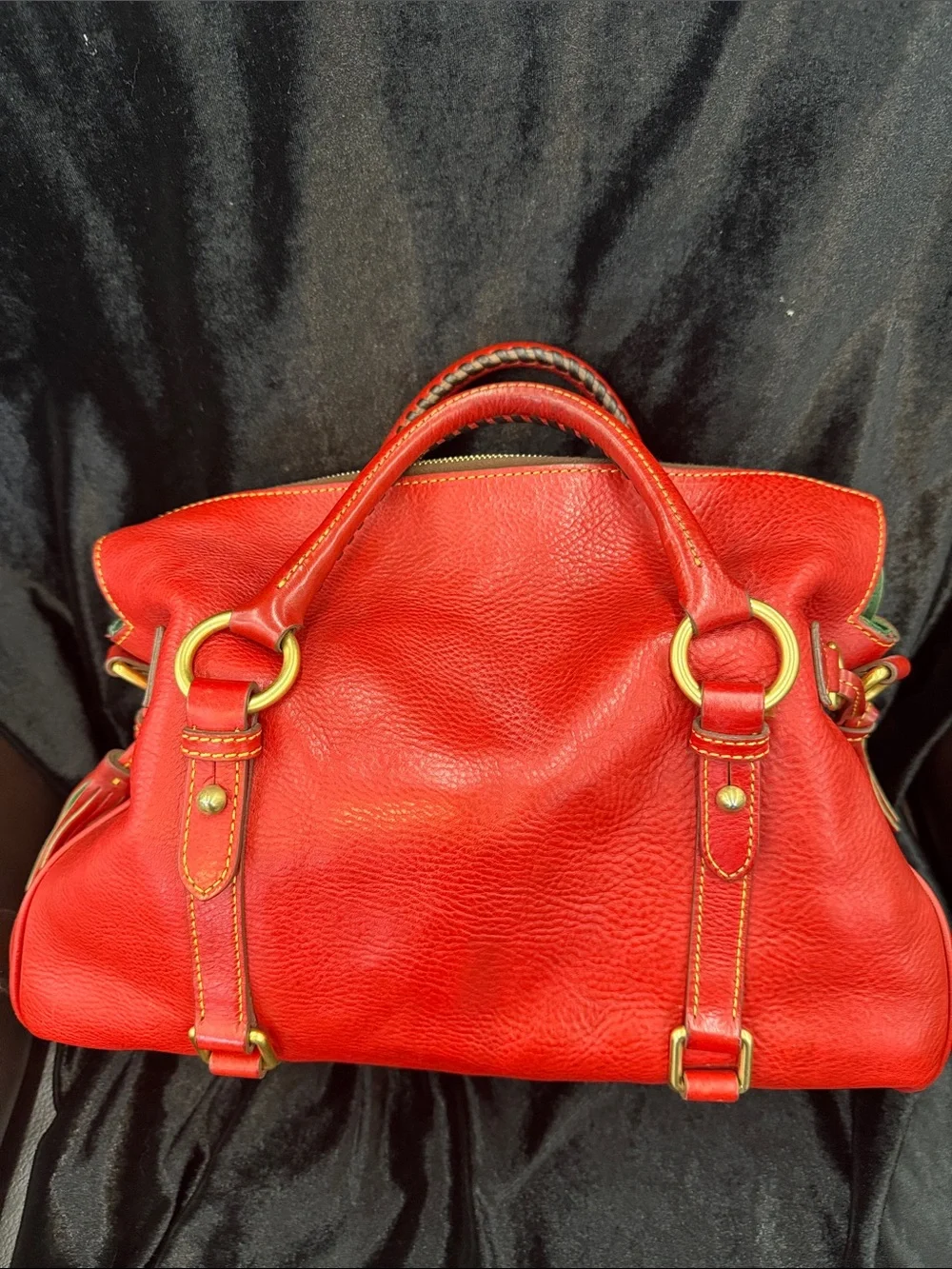 Dooney & Bourke Red Large Florentine Leather Satchel with Gold Hardware